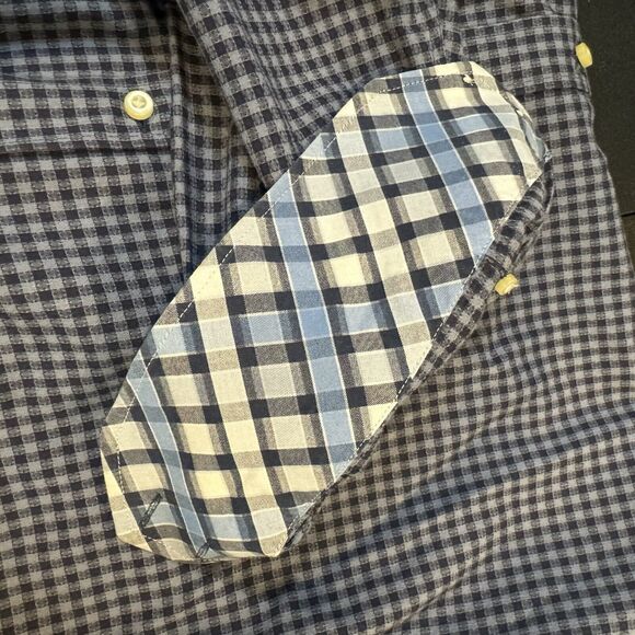 Thomas Dean Men's XL Blue Check Plaid Flip Cuff Long Sleeve Button Up Shirt - Picture 7 of 7